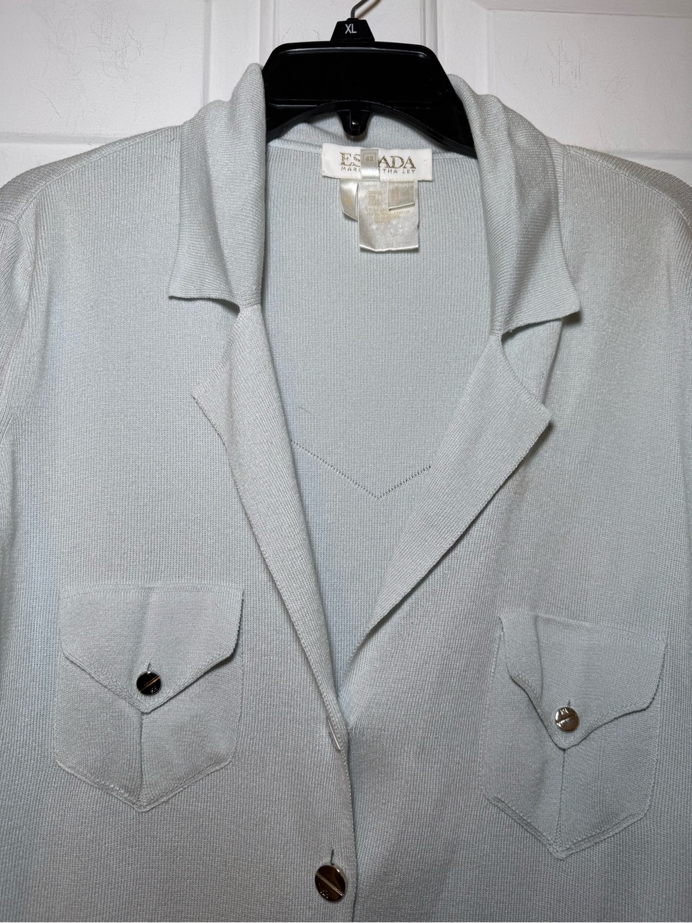 Escada Margaretha Ley Vintage Gray Buttoned Cardigan Large Silver Grommets Italy - Picture 2 of 16